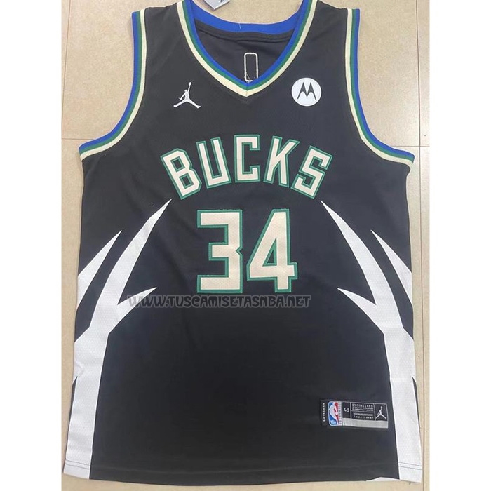 Camiseta Giannis Antetokounmpo NO 34 Milwaukee Bucks Statement 2022-23 Negro